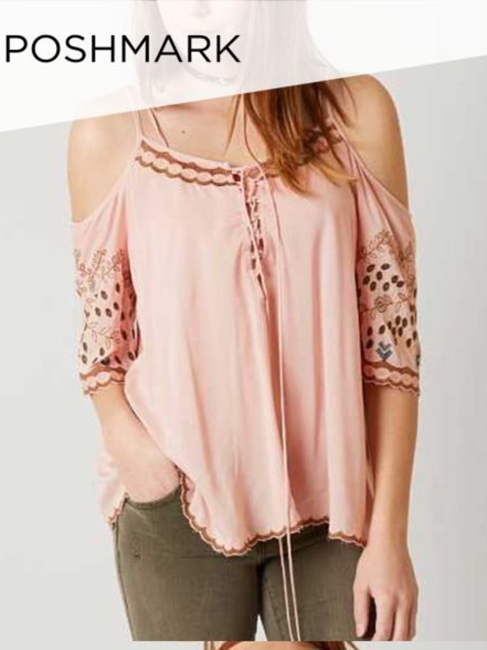 Gimmicks buckle Blush Pink Cold-Shoulder Lace-Up blouse Top